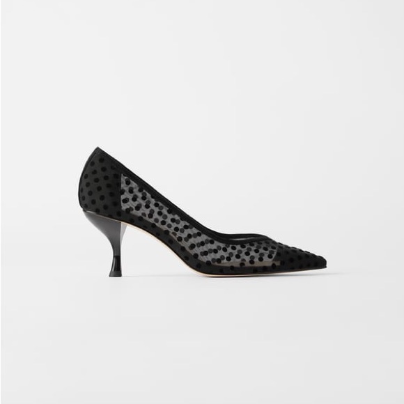 Zara dotted mesh mid- height heels Black NWT - Picture 2 of 4